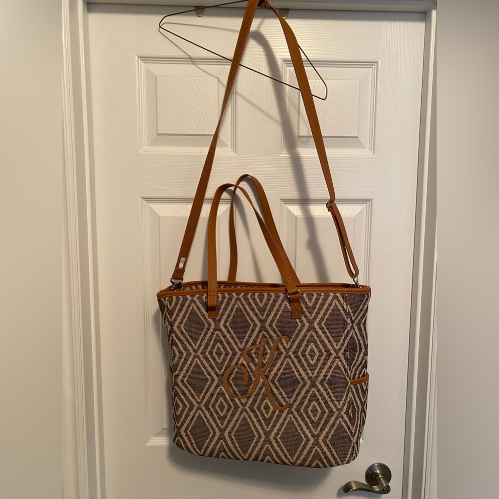 Brown and Tan Geometric Tote Bag